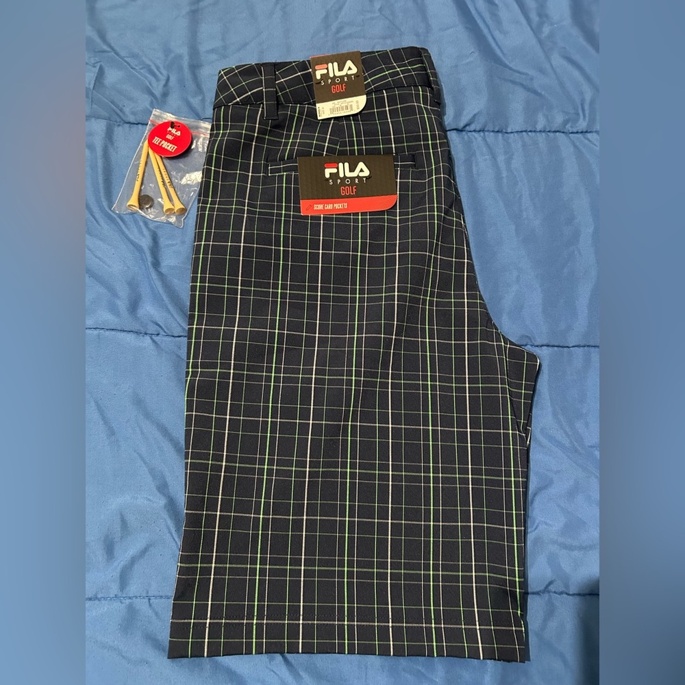 Fila Golf Plaid Shorts Athletic Fit Size 32 NWT Navy Lime Green